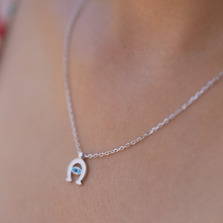 Evil Eye Horseshoe Design 925 Sterling Silver Pendant
