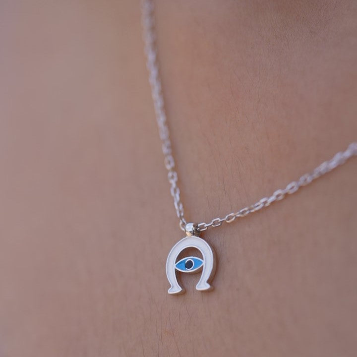 Evil Eye Horseshoe Design 925 Sterling Silver Pendant