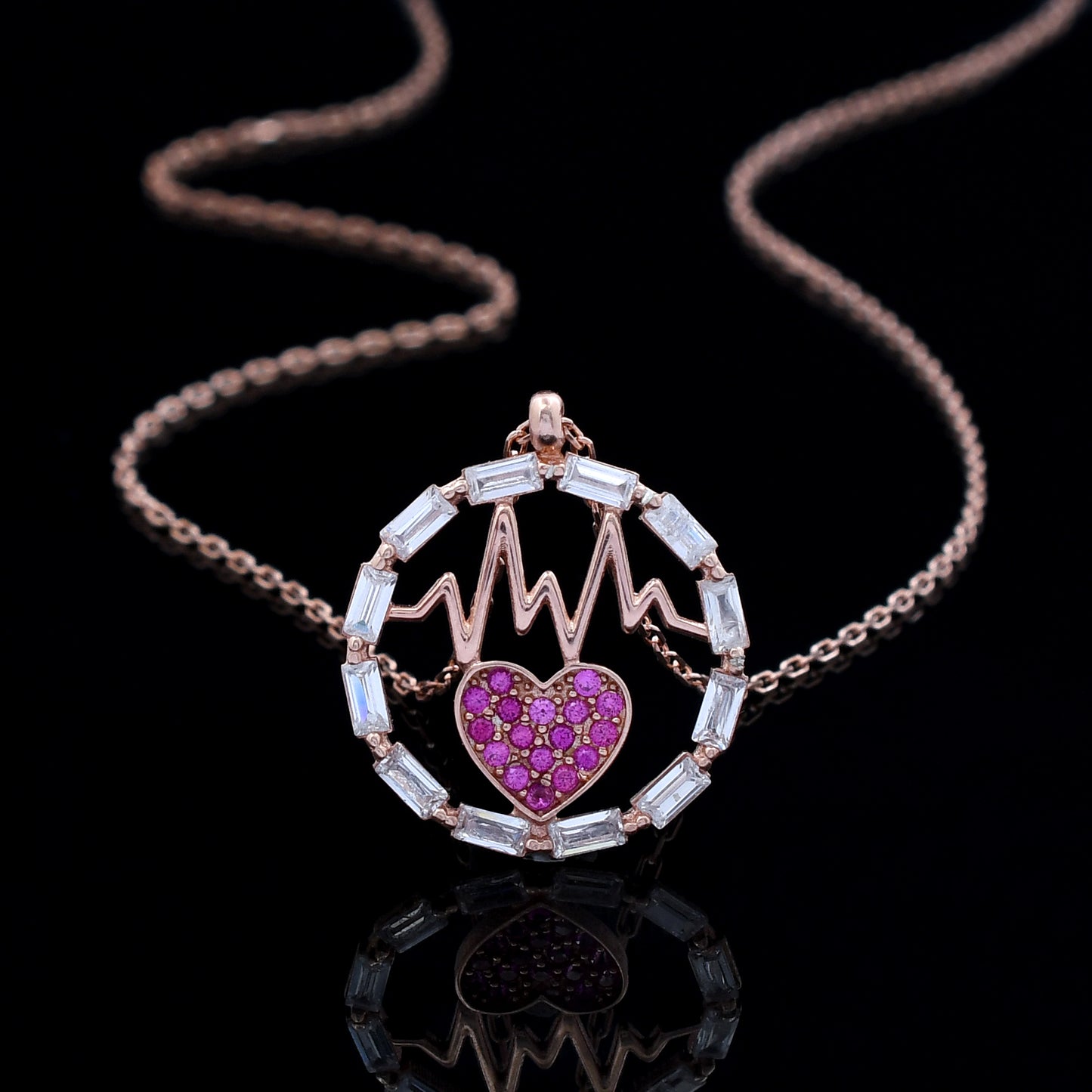 Crystal Heartbeat Design 925 Sterling Silver Pendant
