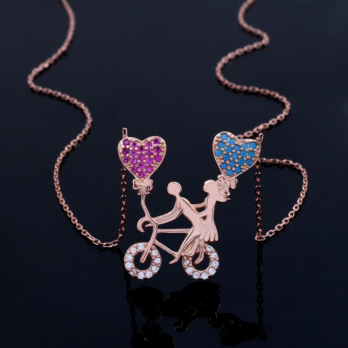 Bicycle Cute Couple Design 925 Sterling Silver Pendant