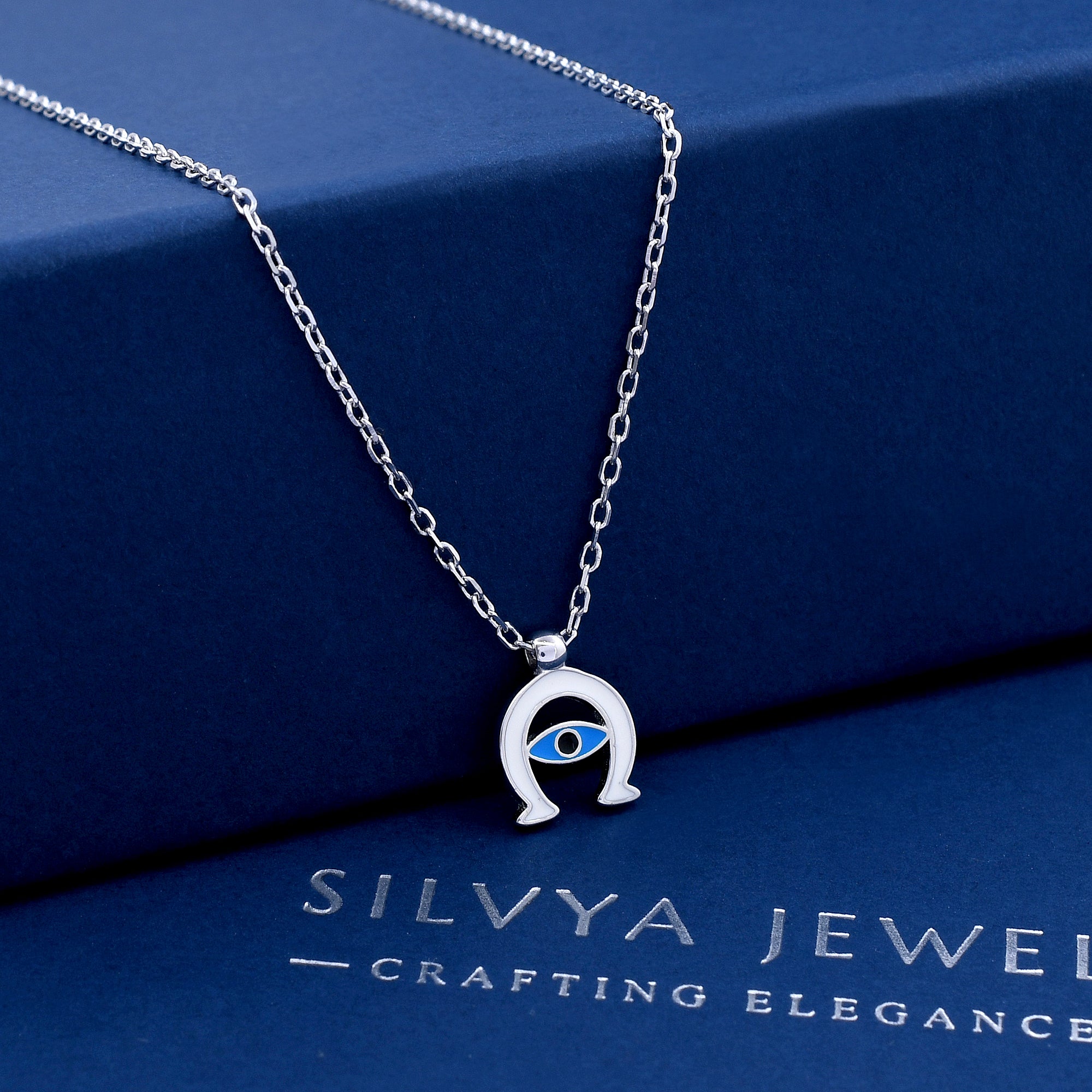 Evil Eye Horseshoe Design 925 Sterling Silver Pendant