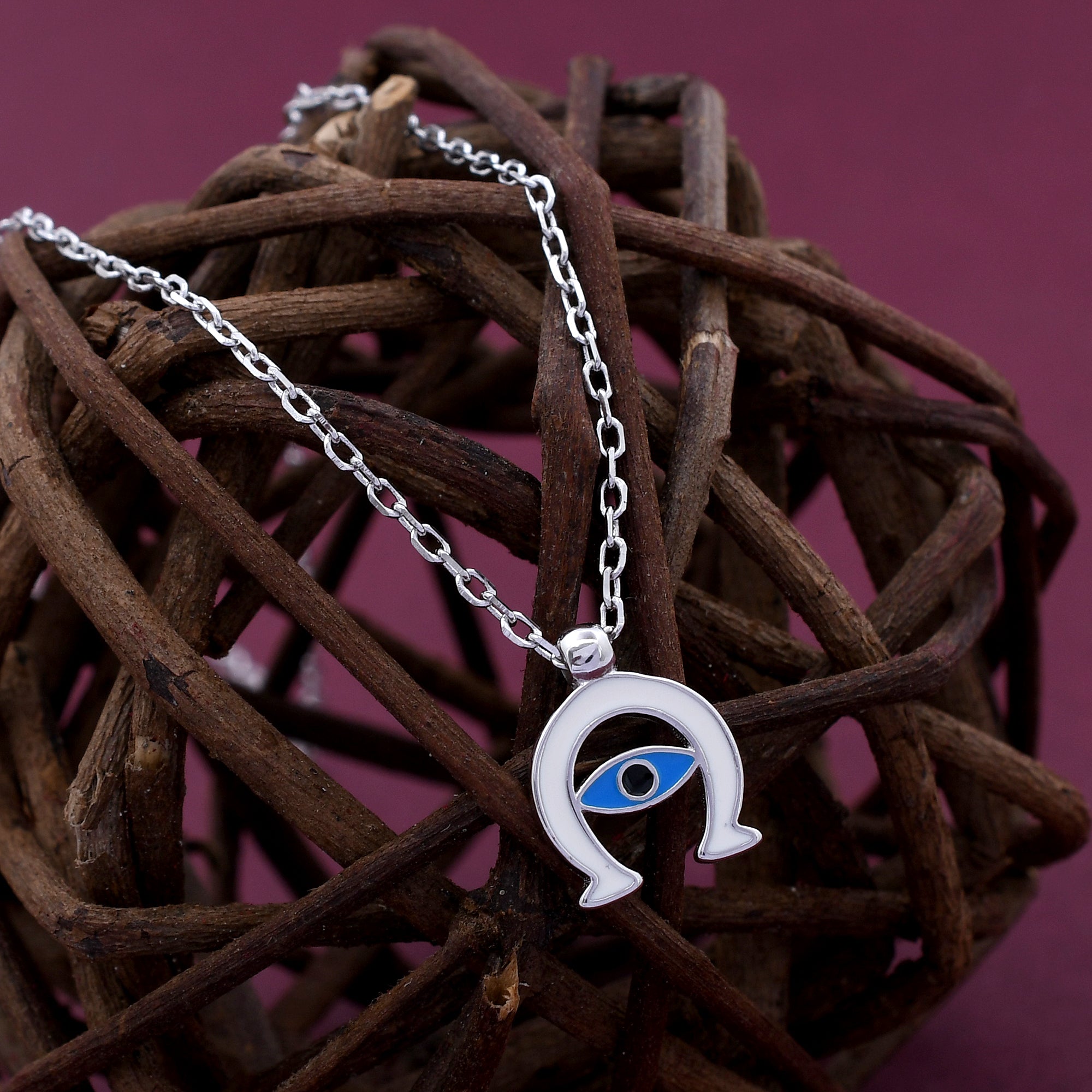 Evil Eye Horseshoe Design 925 Sterling Silver Pendant
