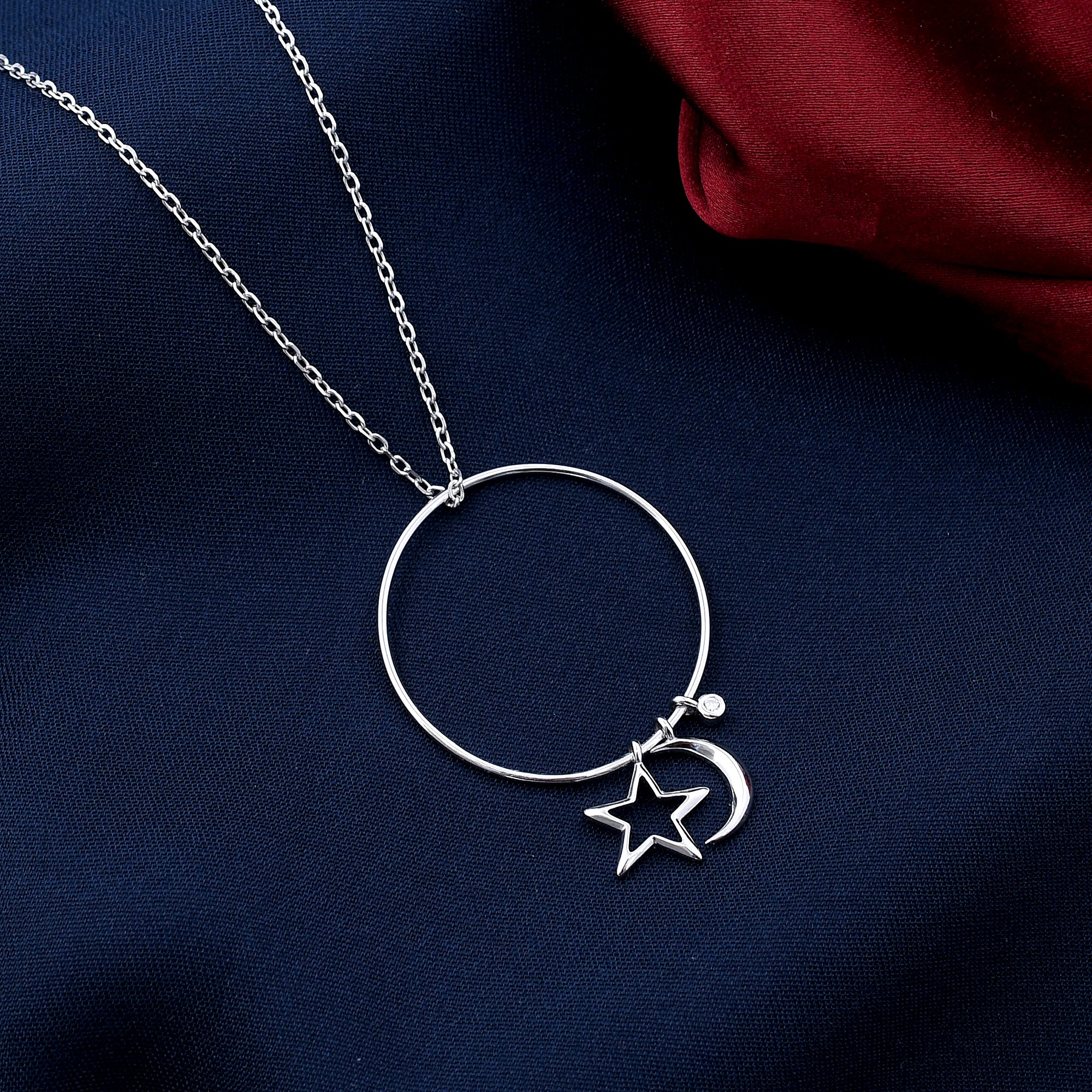 Moon Star Design 925 Sterling Silver Pendant
