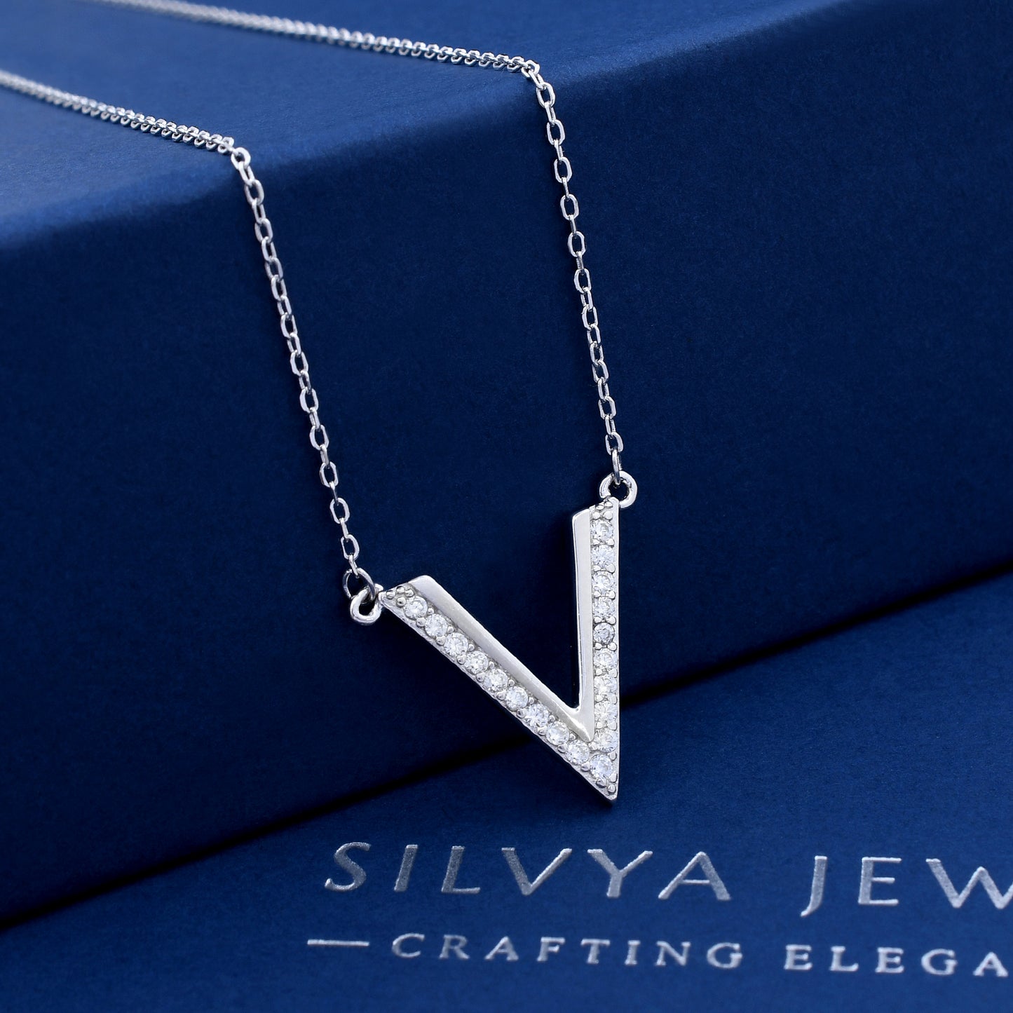 V Letter Shape 925 Sterling Silver Pendant
