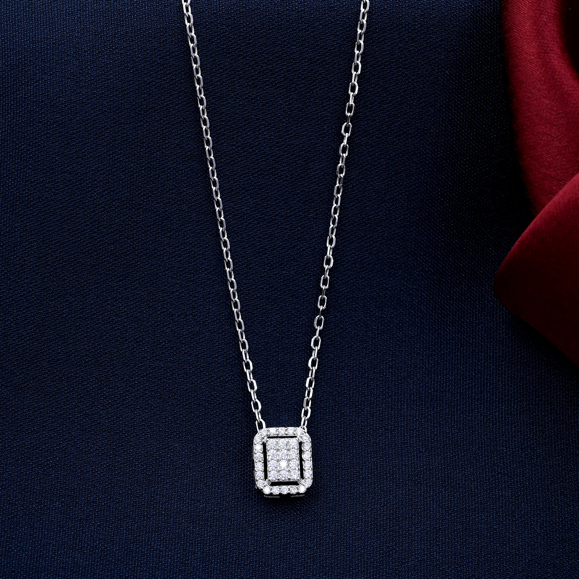 Classic Square Diamond 925 Sterling Silver Pendant