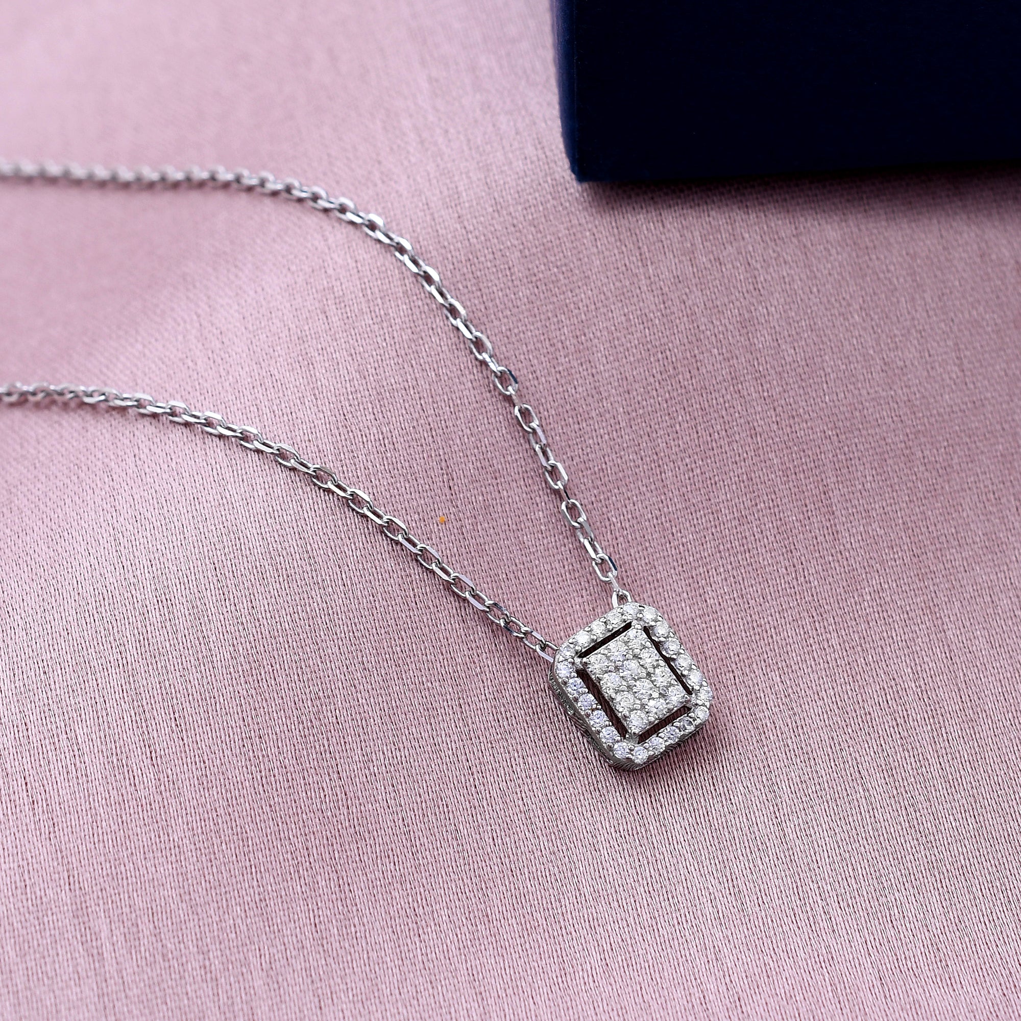 Classic Square Diamond 925 Sterling Silver Pendant