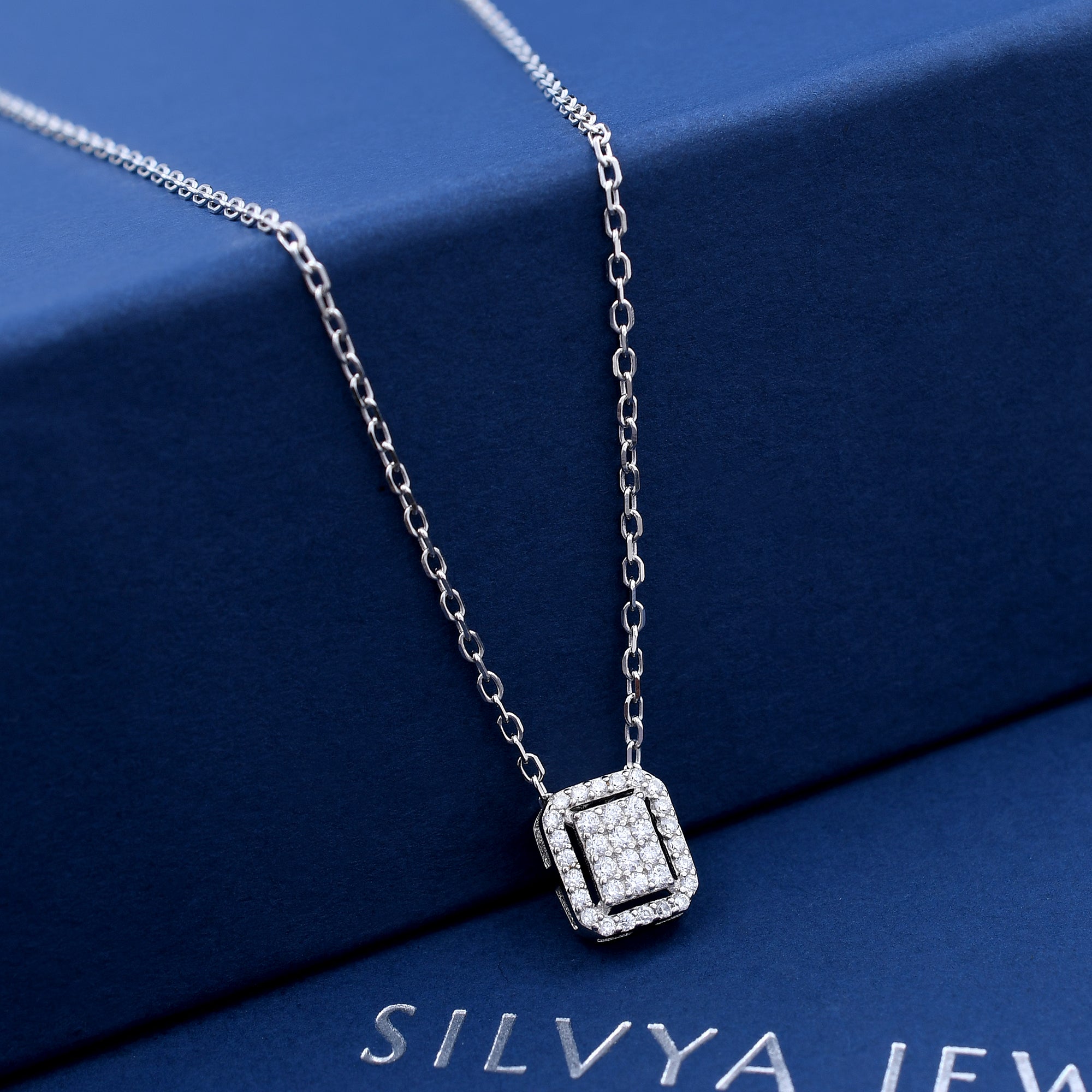 Classic Square Diamond 925 Sterling Silver Pendant