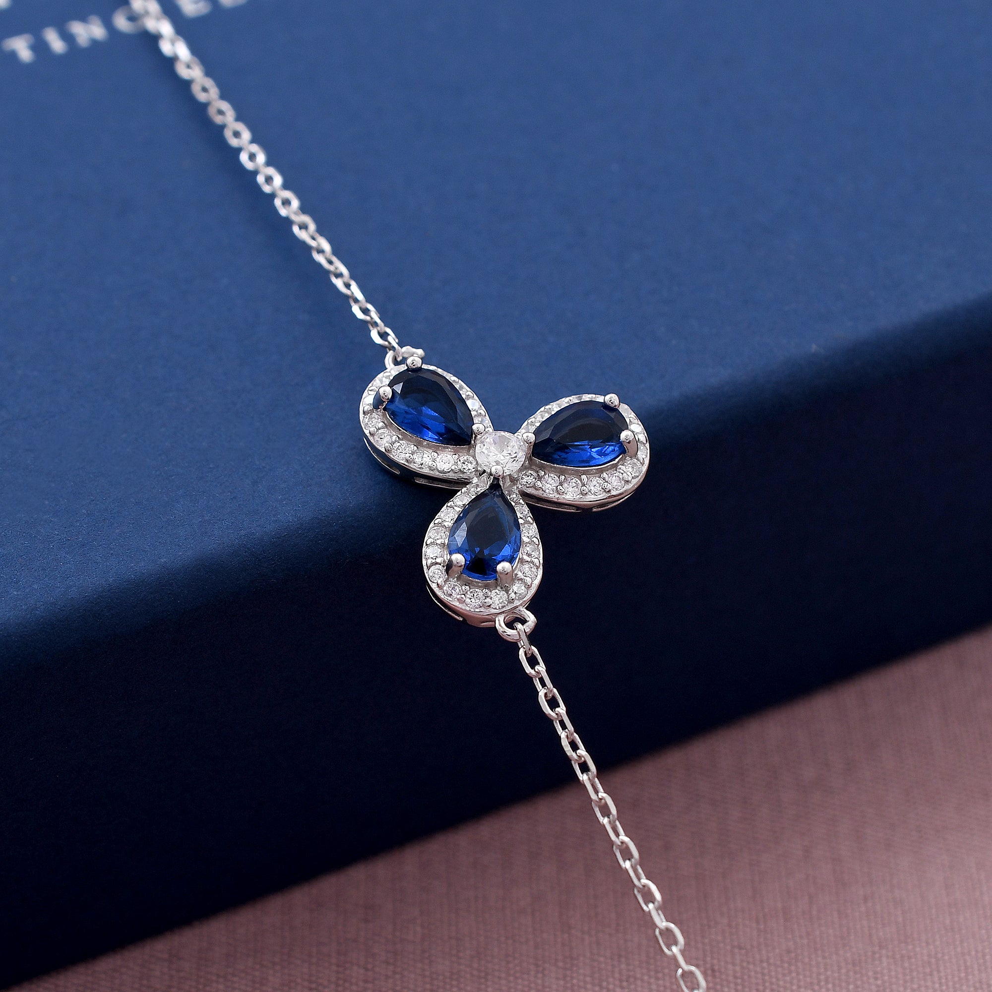 Blue Heart Design 925 Sterling Silver Bracelet