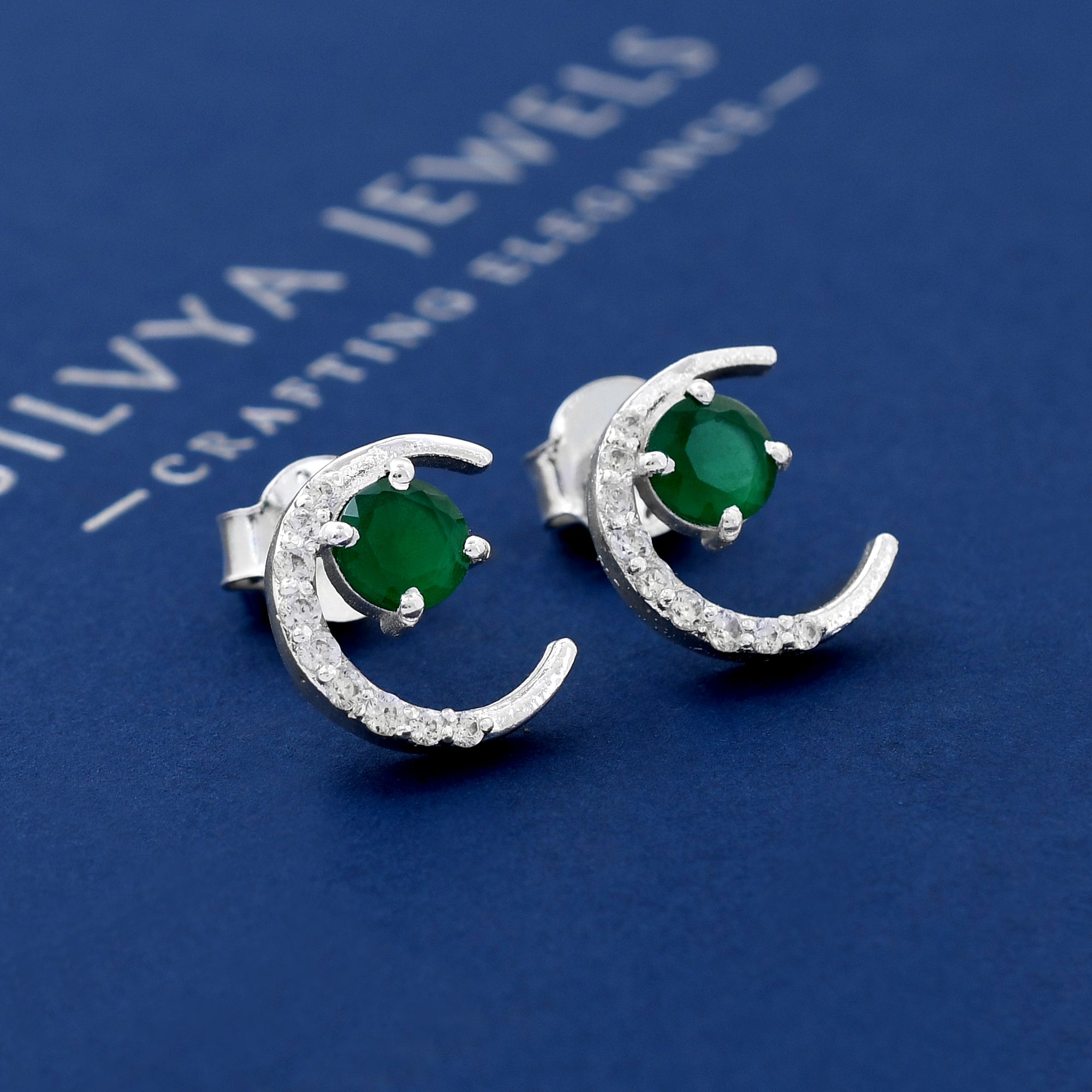 Moon Diamond Design 925 Sterling Silver Studs