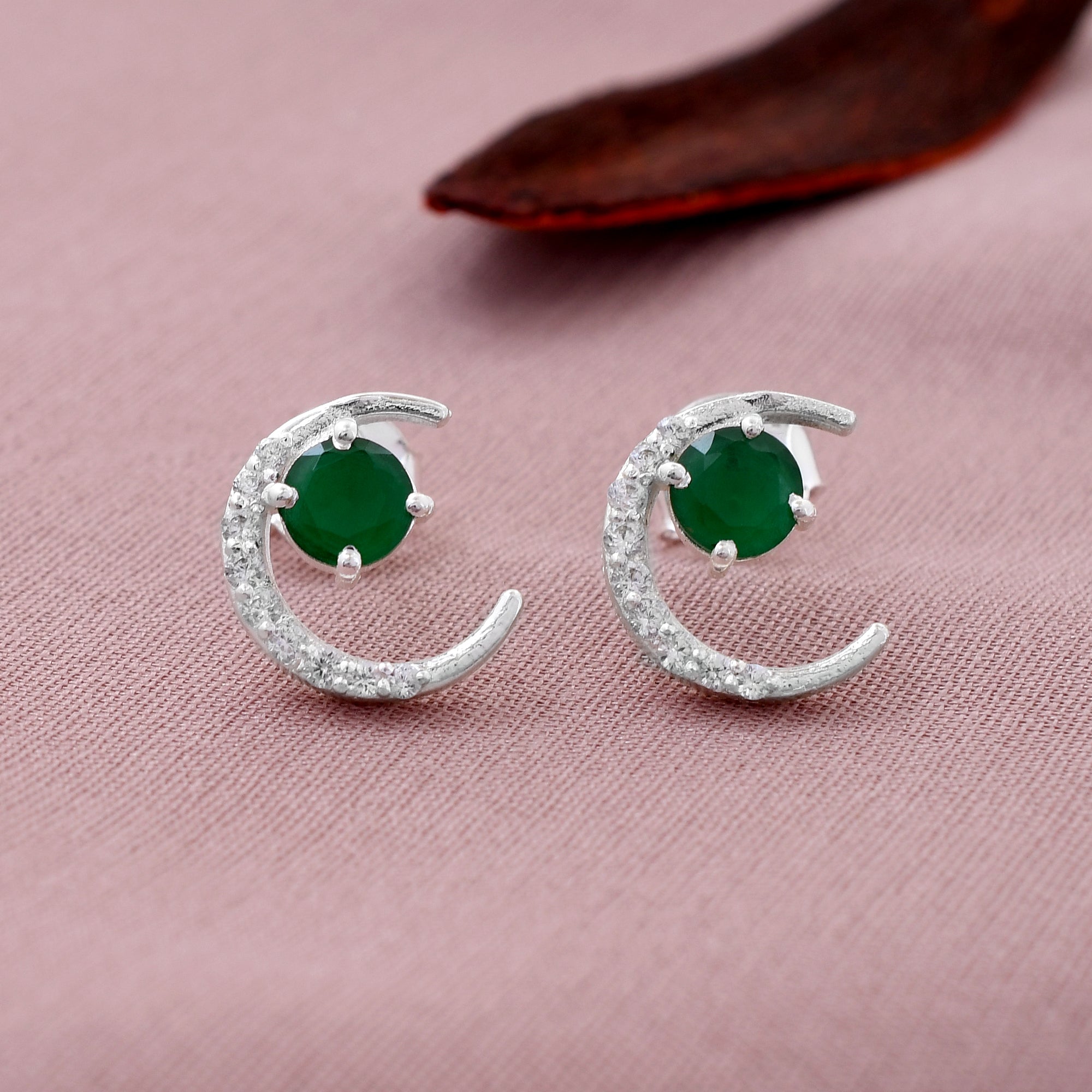Moon Diamond Design 925 Sterling Silver Studs