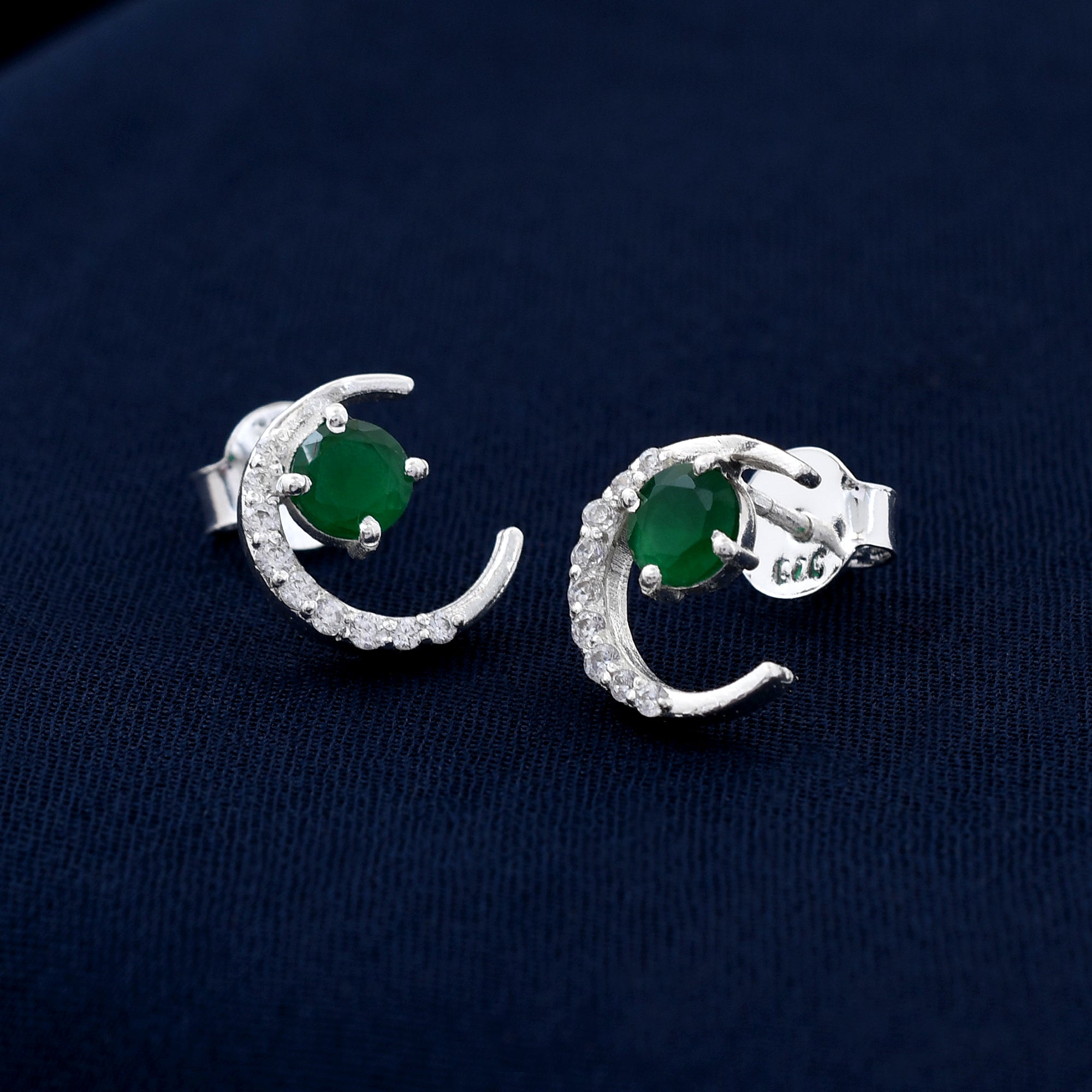 Moon Diamond Design 925 Sterling Silver Studs