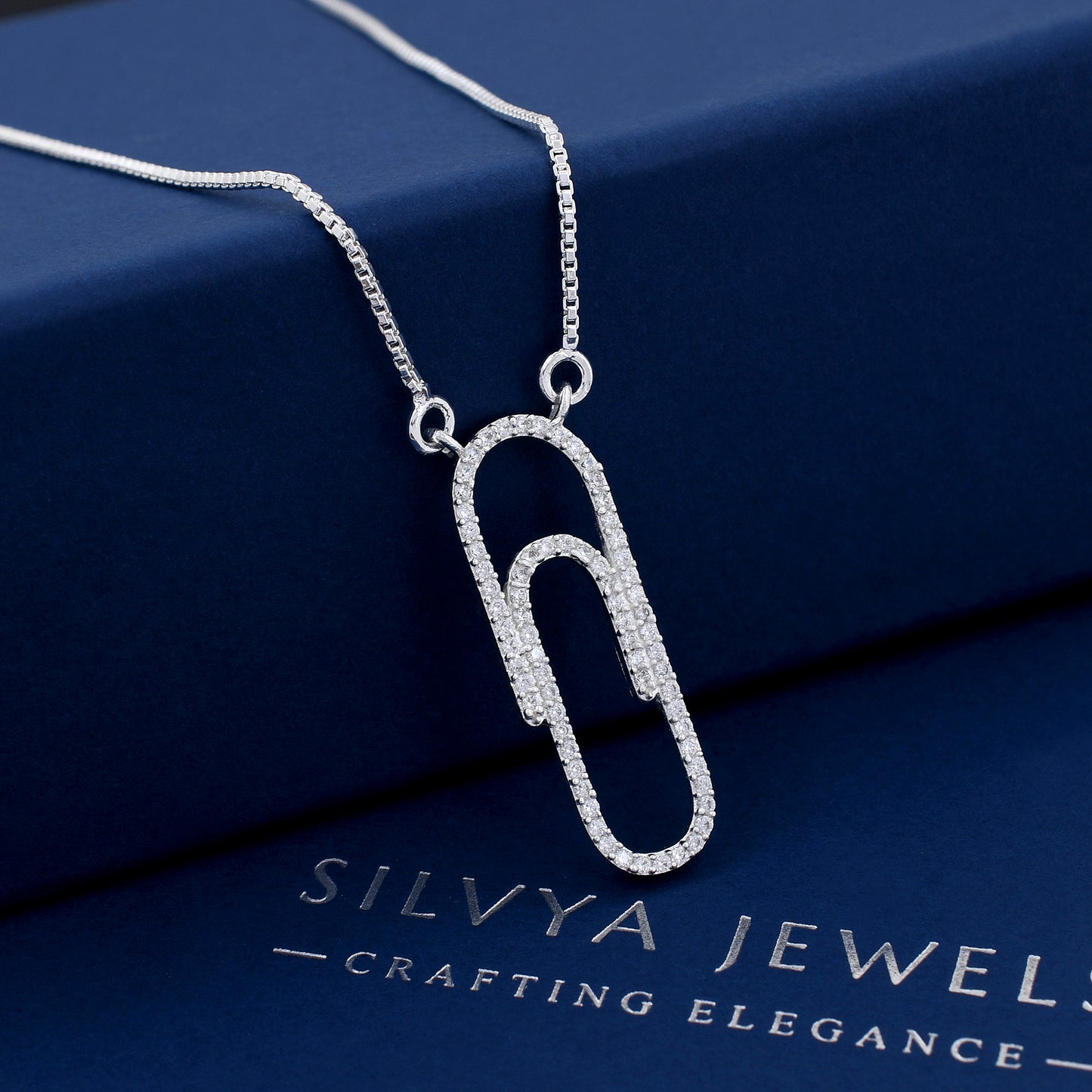 Paper Clip Diamond 925 Sterling Silver Pendant