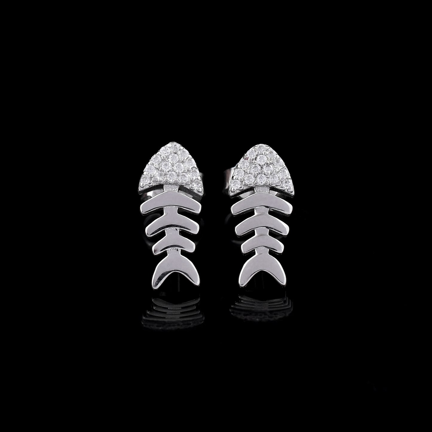Fish Diamond Design 925 Sterling Silver Studs