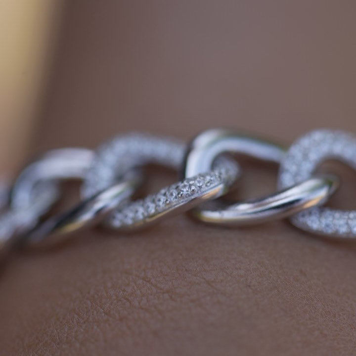 Cuban Link Diamond 925 Sterling Silver Bracelet