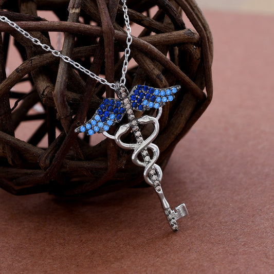 Winged Diamond Design 925 Sterling Silver Pendant