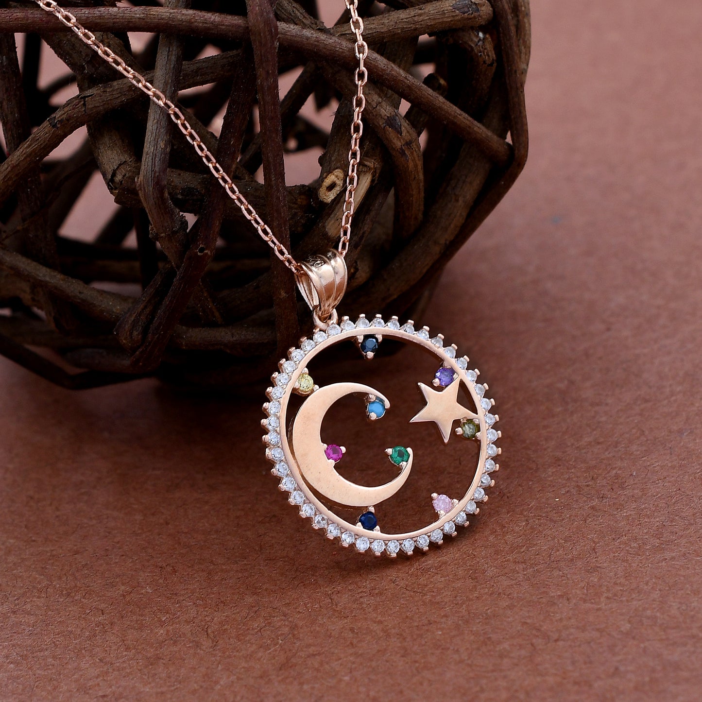 Moon Star Design 925 Sterling Silver Pendant
