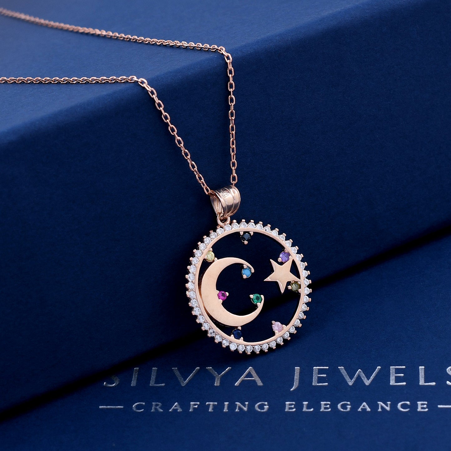 Moon Star Design 925 Sterling Silver Pendant