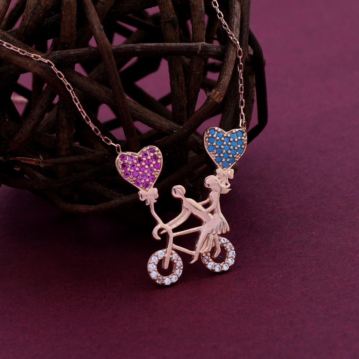 Bicycle Cute Couple Design 925 Sterling Silver Pendant