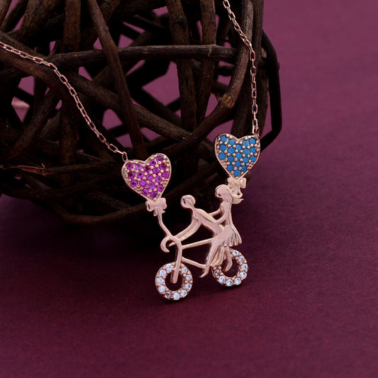 Bicycle Cute Couple Design 925 Sterling Silver Pendant