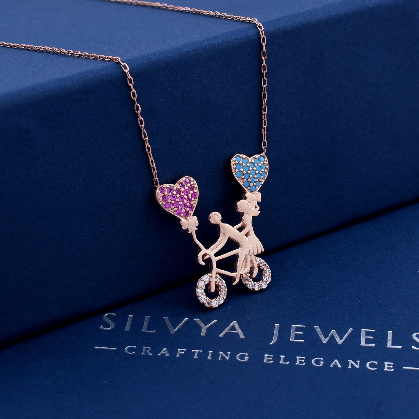 Bicycle Cute Couple Design 925 Sterling Silver Pendant