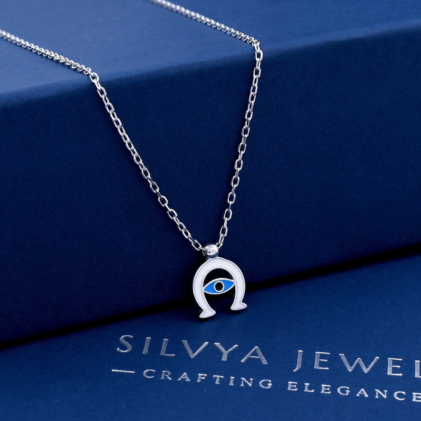 Evil Eye Horseshoe Design 925 Sterling Silver Pendant