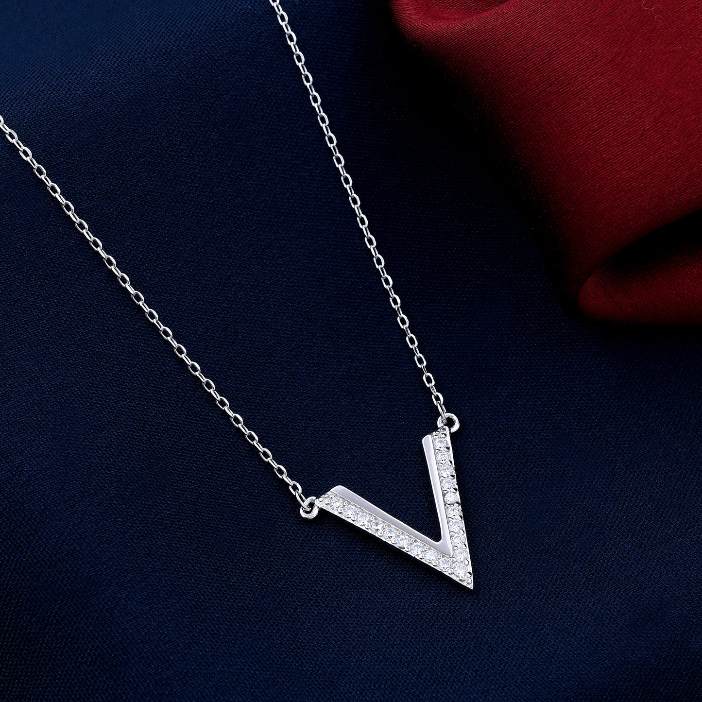 V Letter Shape 925 Sterling Silver Pendant