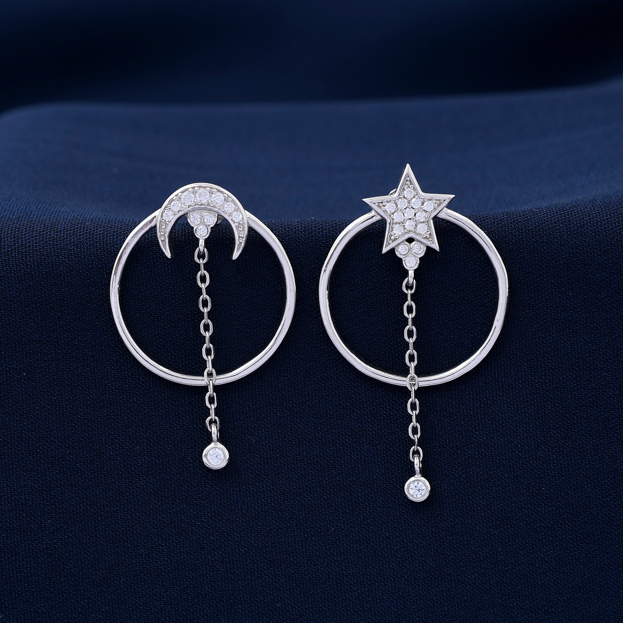 Moon & Star Design 925 Sterling Silver Earring