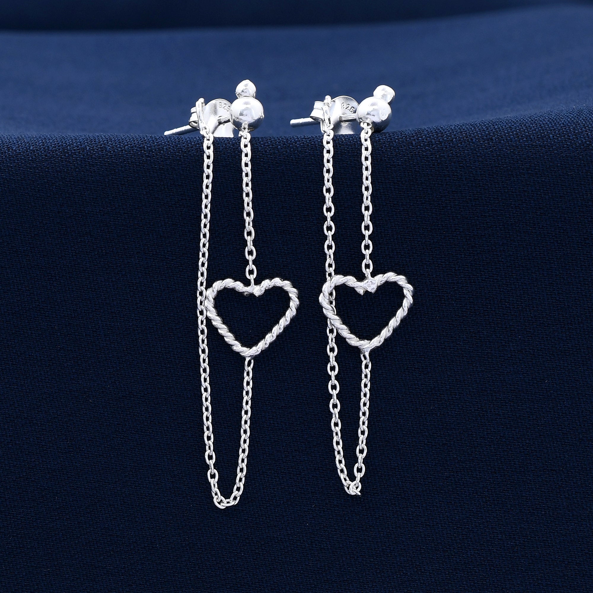 Double Chain Heart Design 925 Sterling Silver Earring