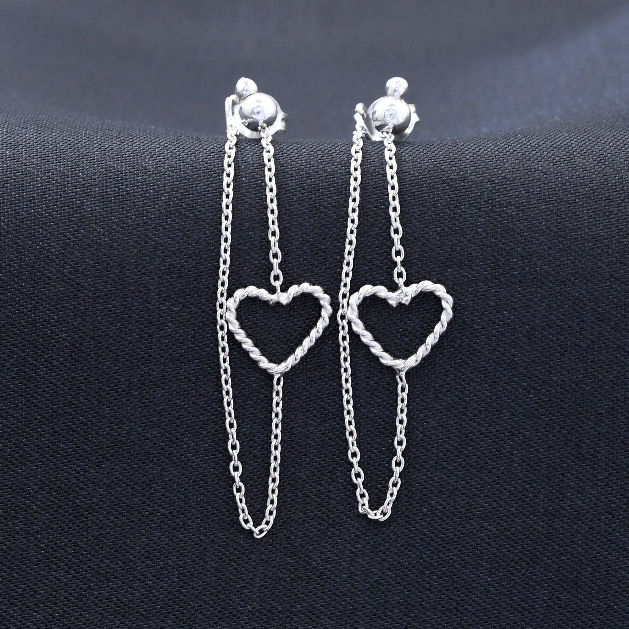 Double Chain Heart Design 925 Sterling Silver Earring