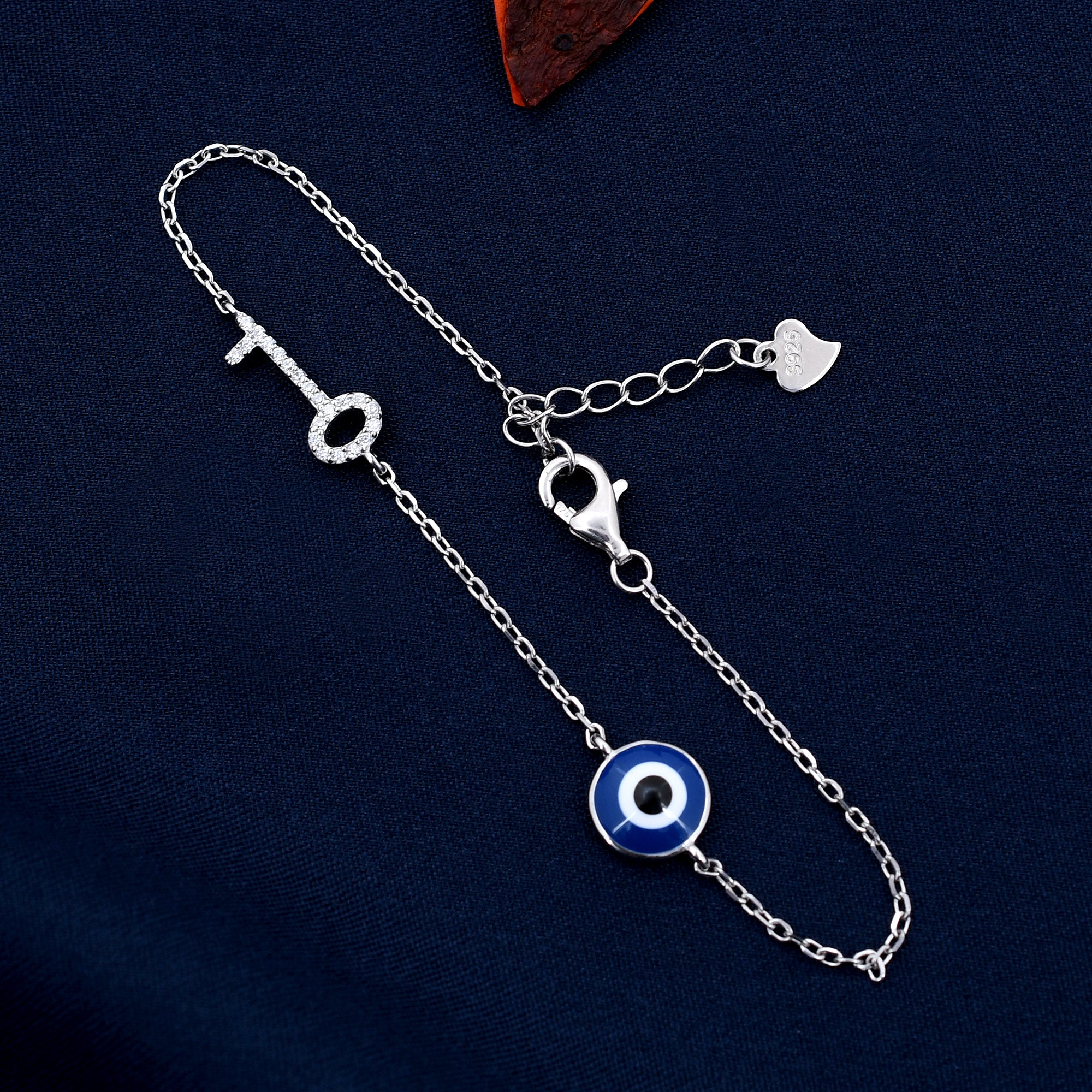 Evil Eye Key Design 925 Sterling Silver Bracelet