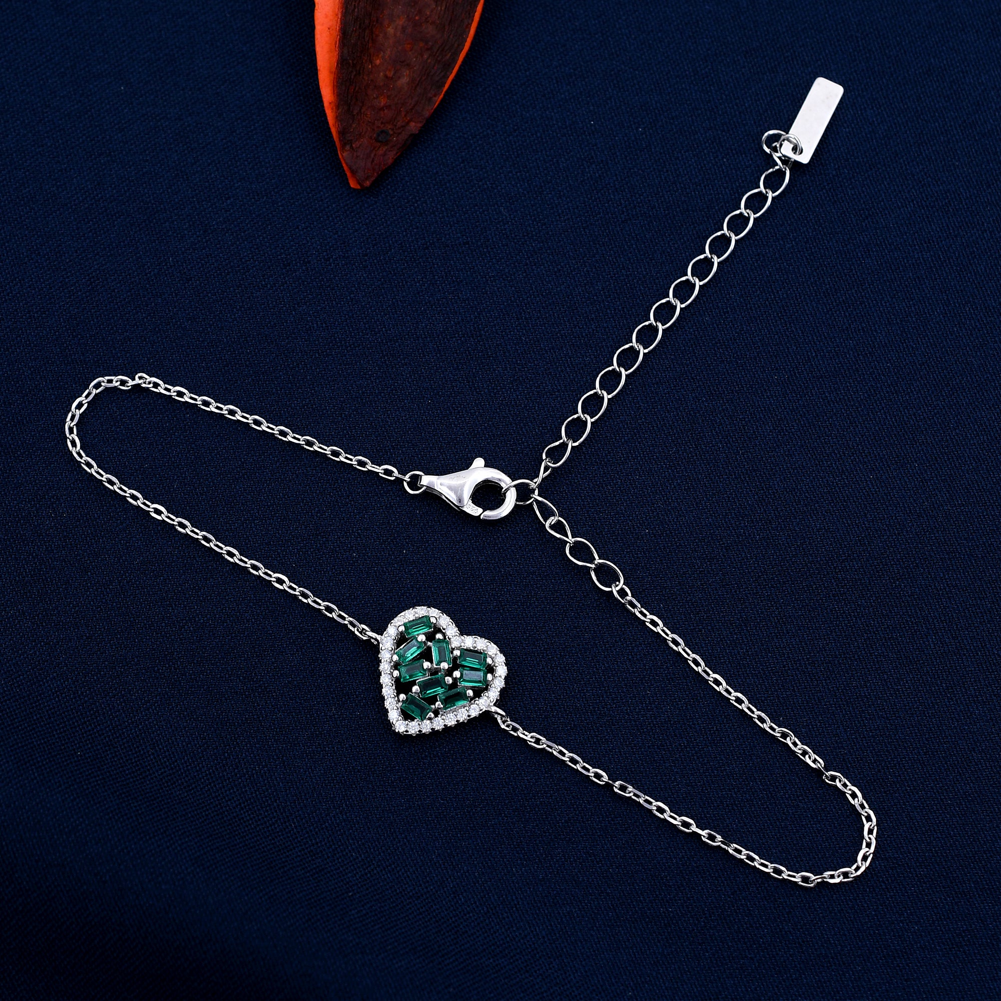 Emerald Heart Design 925 Sterling Silver Bracelet