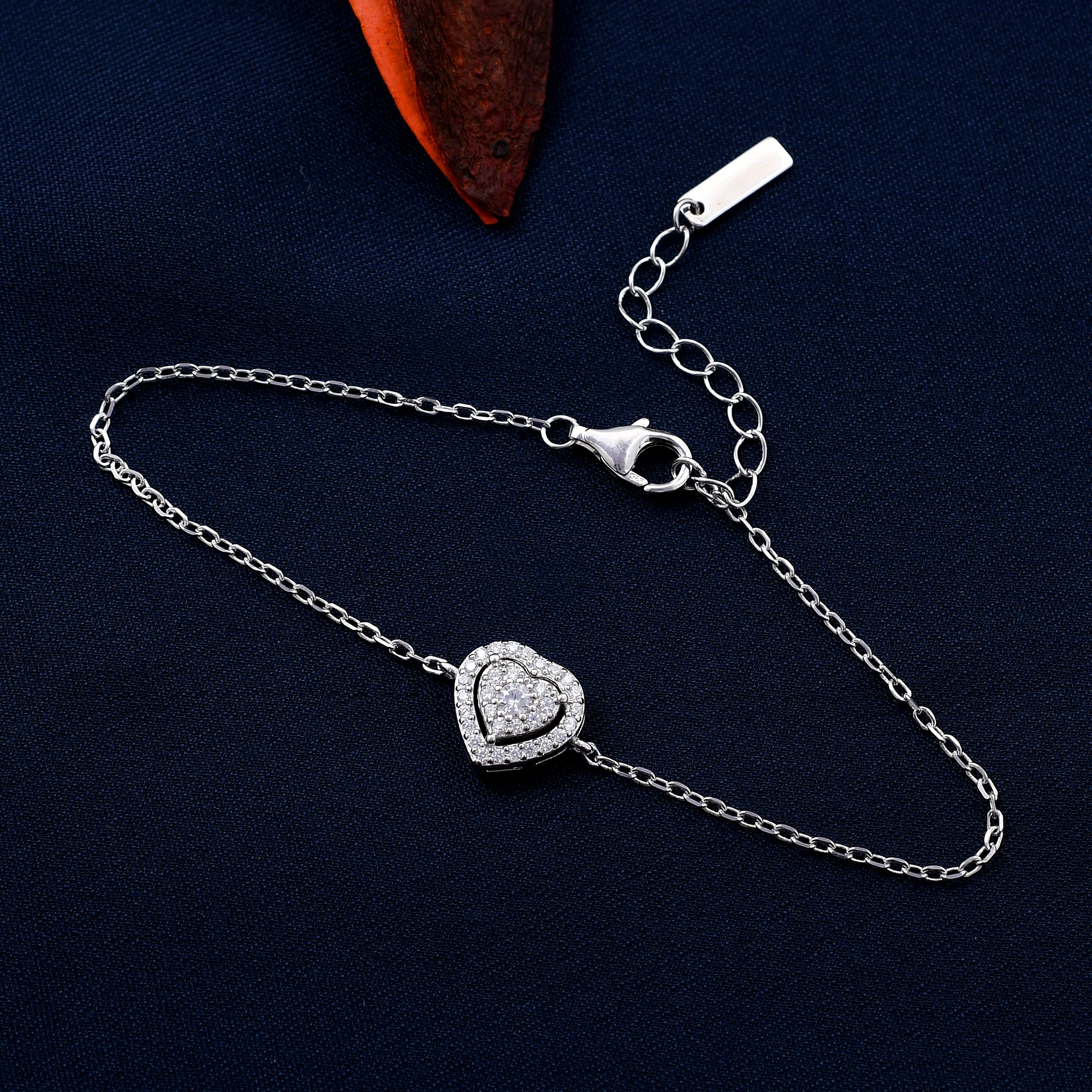 Sparkly Heart Design 925 Sterling Silver Bracelet