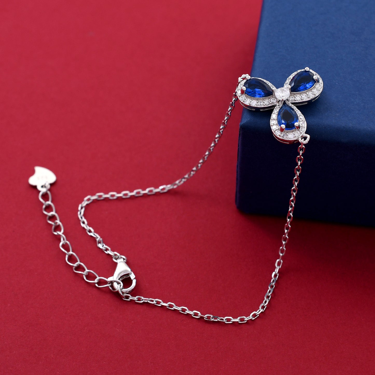 Blue Heart Design 925 Sterling Silver Bracelet