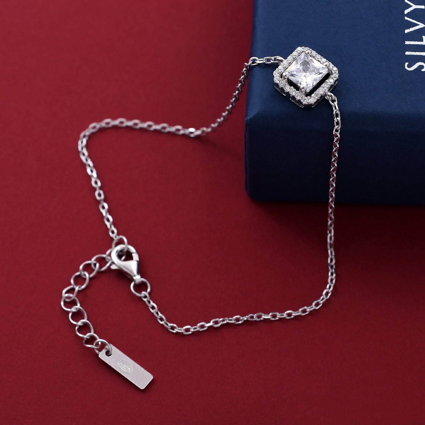 Square Diamond 925 Sterling Silver Bracelet