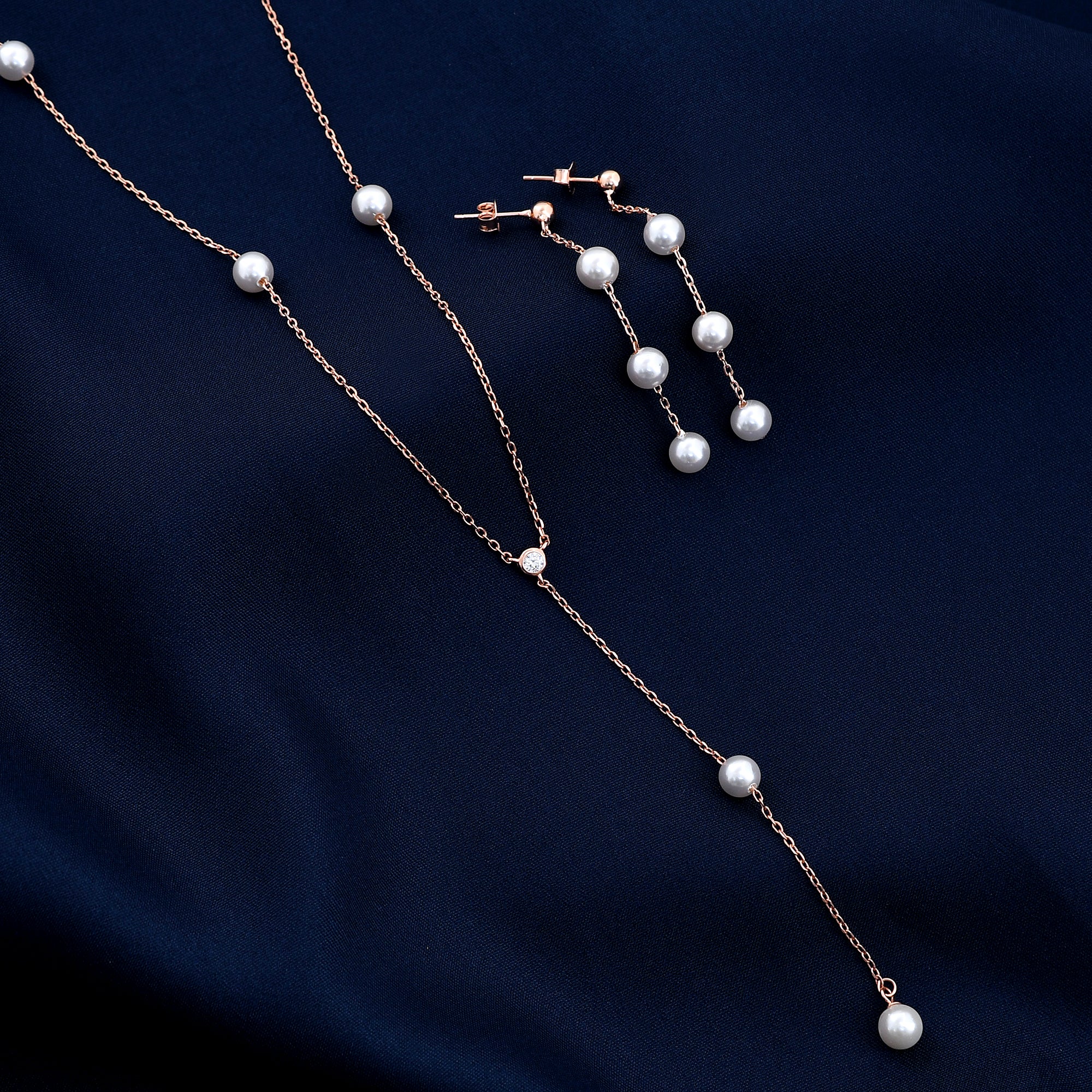 Pearl Chain 925 Sterling Silver Necklace Set