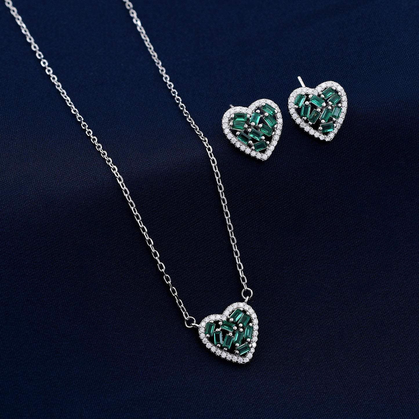 Heart Design 925 Sterling Silver Pendant Set