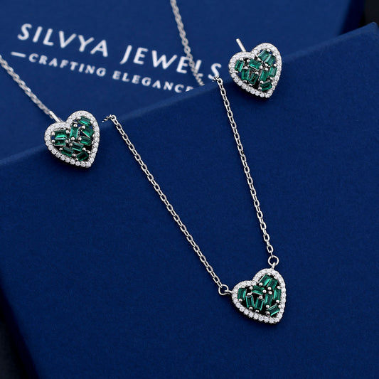 Heart Design 925 Sterling Silver Pendant Set
