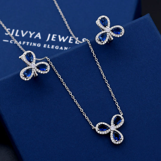 Cubic Zircon Design 925 Sterling Silver Pendant Set