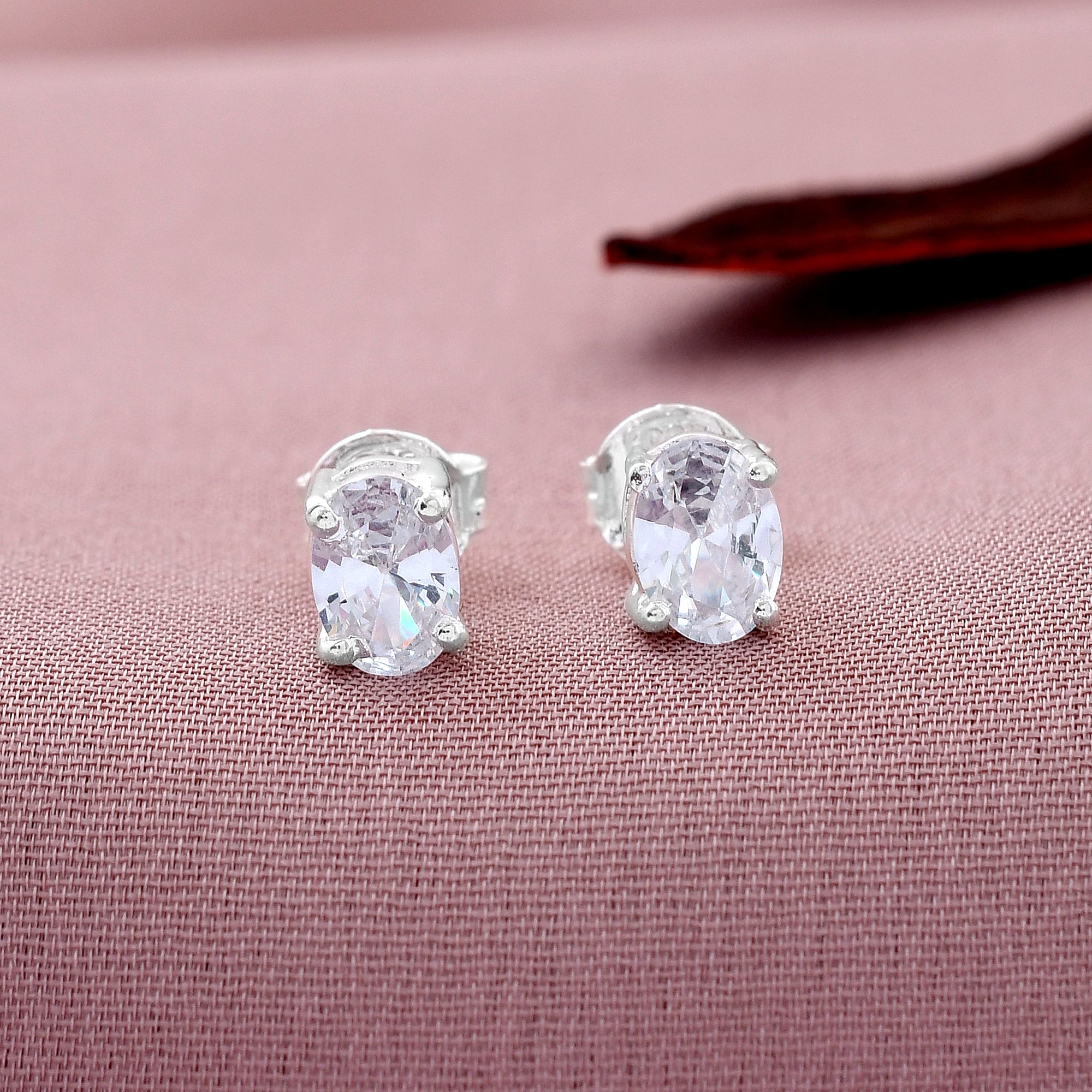 Oval Shape 925 Sterling Silver Studs