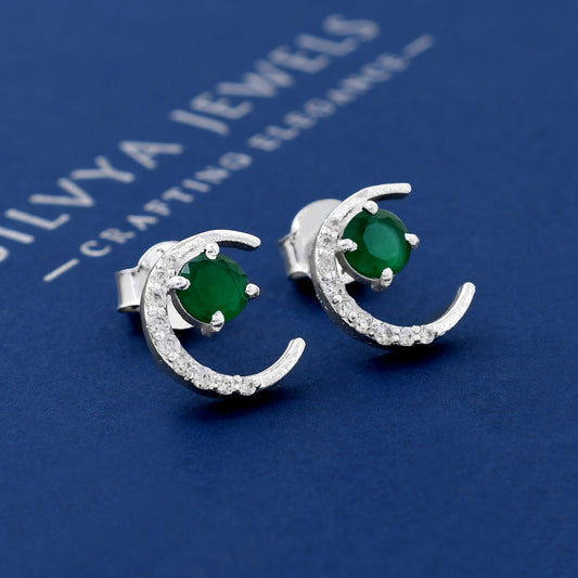 Moon Diamond Design 925 Sterling Silver Studs