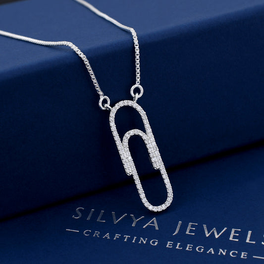 Paper Clip Diamond 925 Sterling Silver Pendant