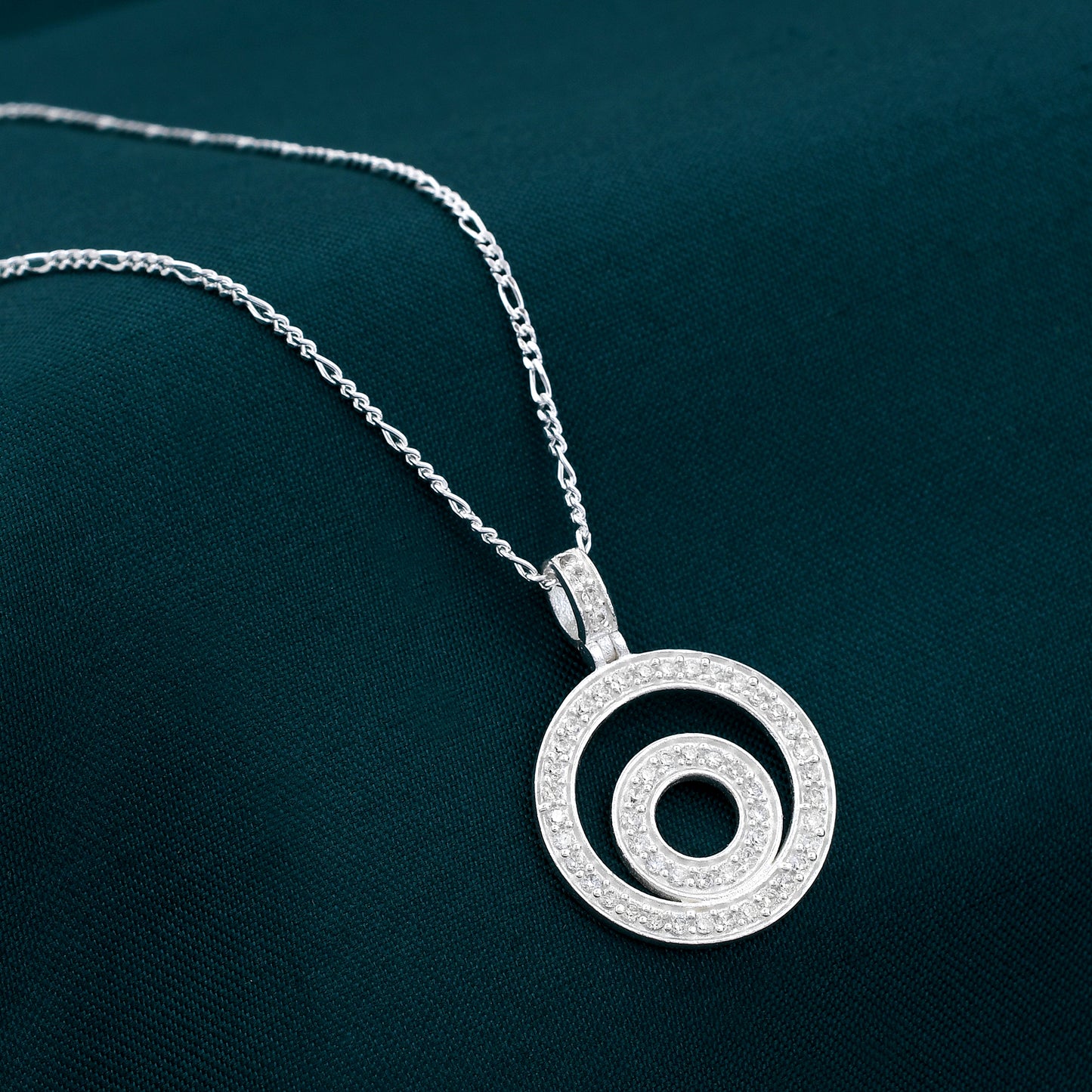 Double Circular Diamond 925 Sterling Silver Pendant