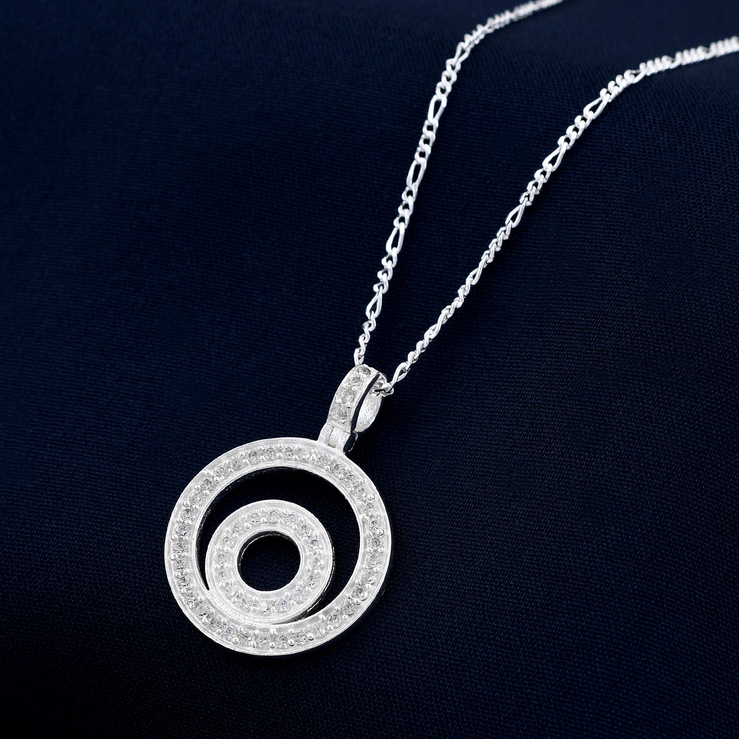 Double Circular Diamond 925 Sterling Silver Pendant