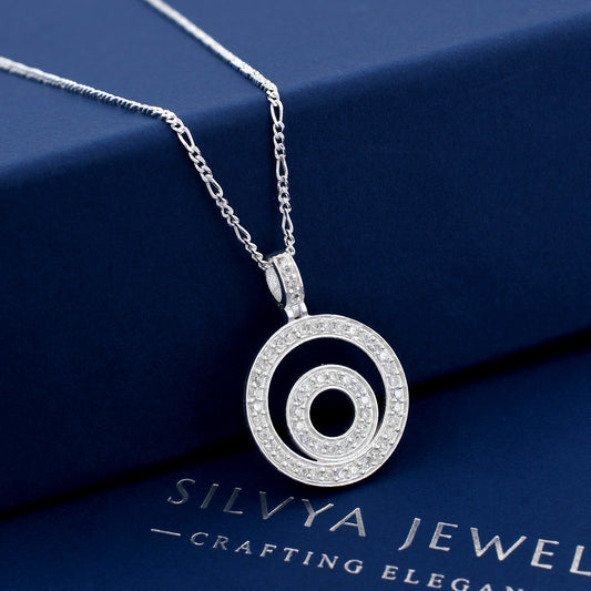 Double Circular Diamond 925 Sterling Silver Pendant