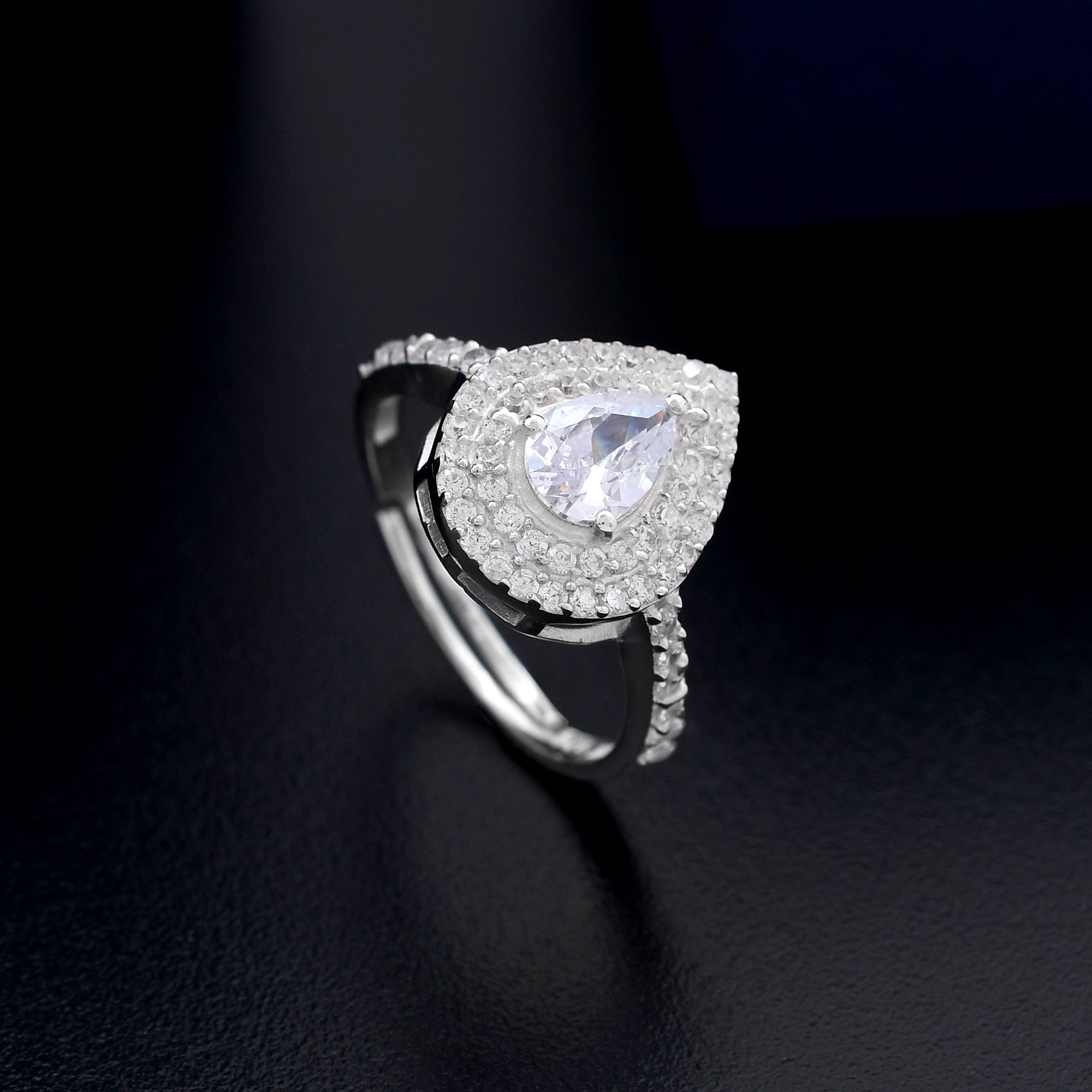 Pear Shape Diamond 925 Sterling Silver Ring