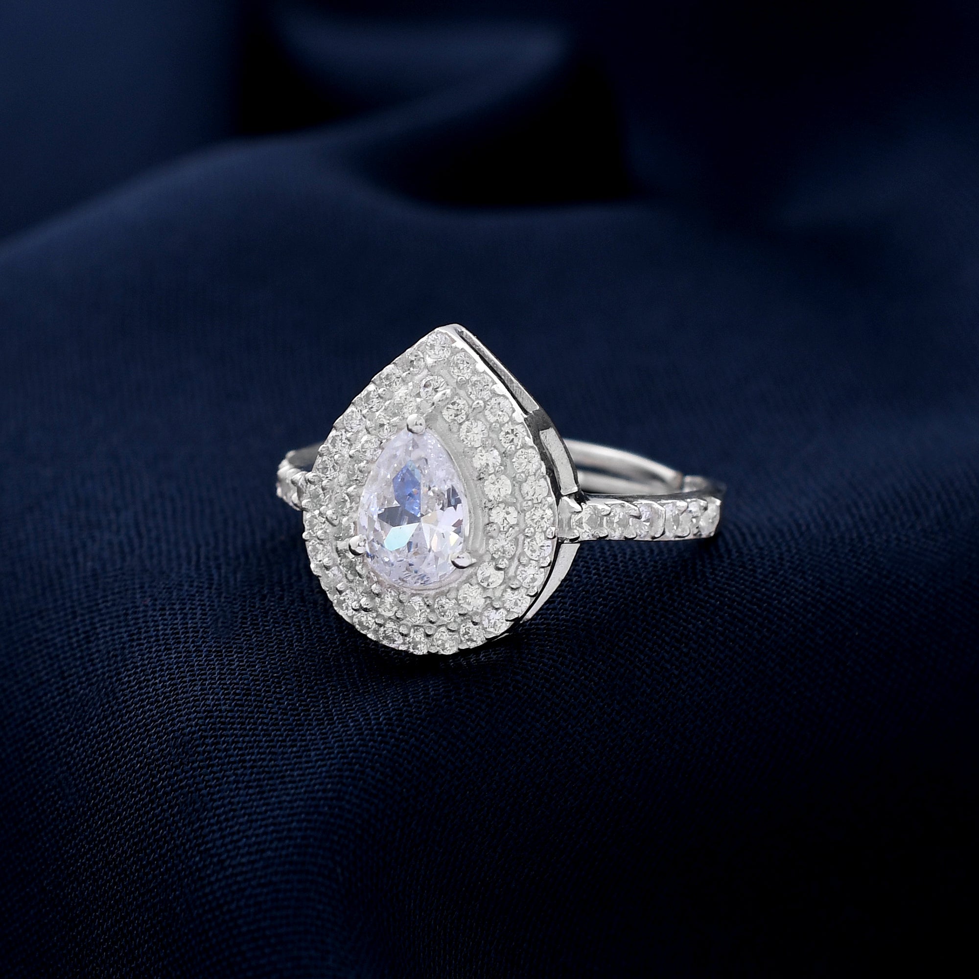 Pear Shape Diamond 925 Sterling Silver Ring