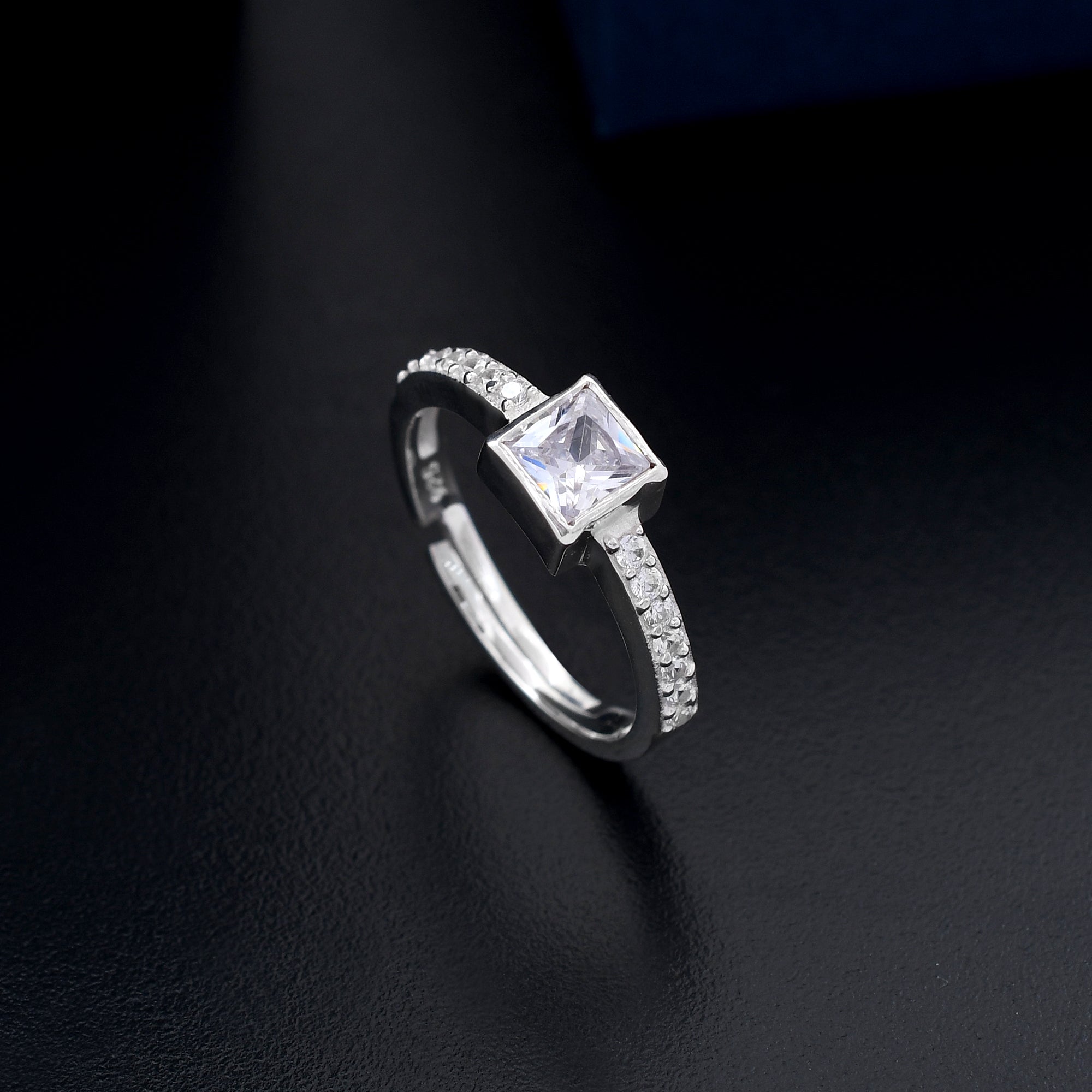 Diamond Square Shape 925 Sterling Silver Ring