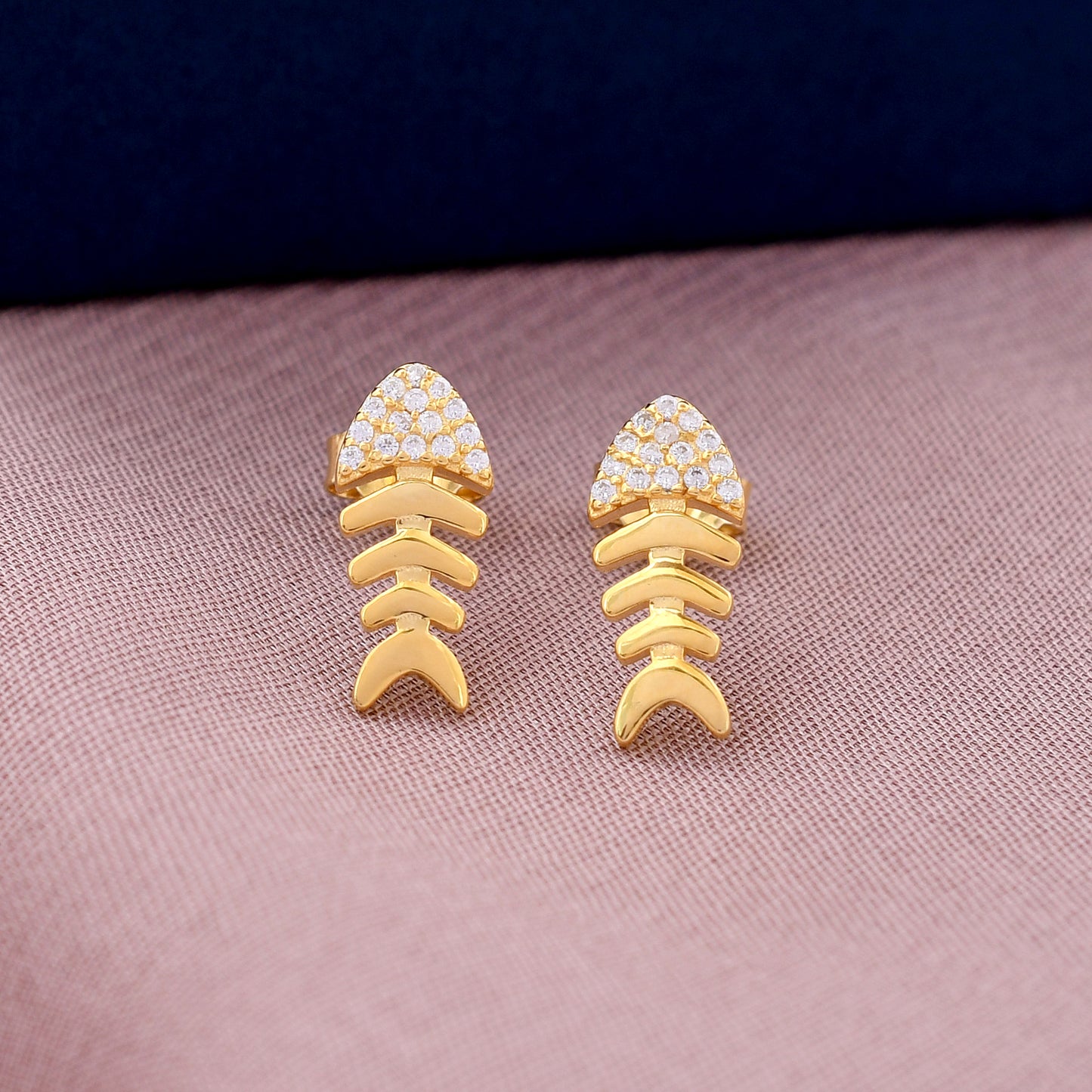 Fish Diamond Design 925 Sterling Silver Studs