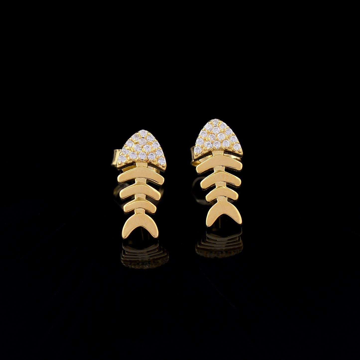 Fish Diamond Design 925 Sterling Silver Studs