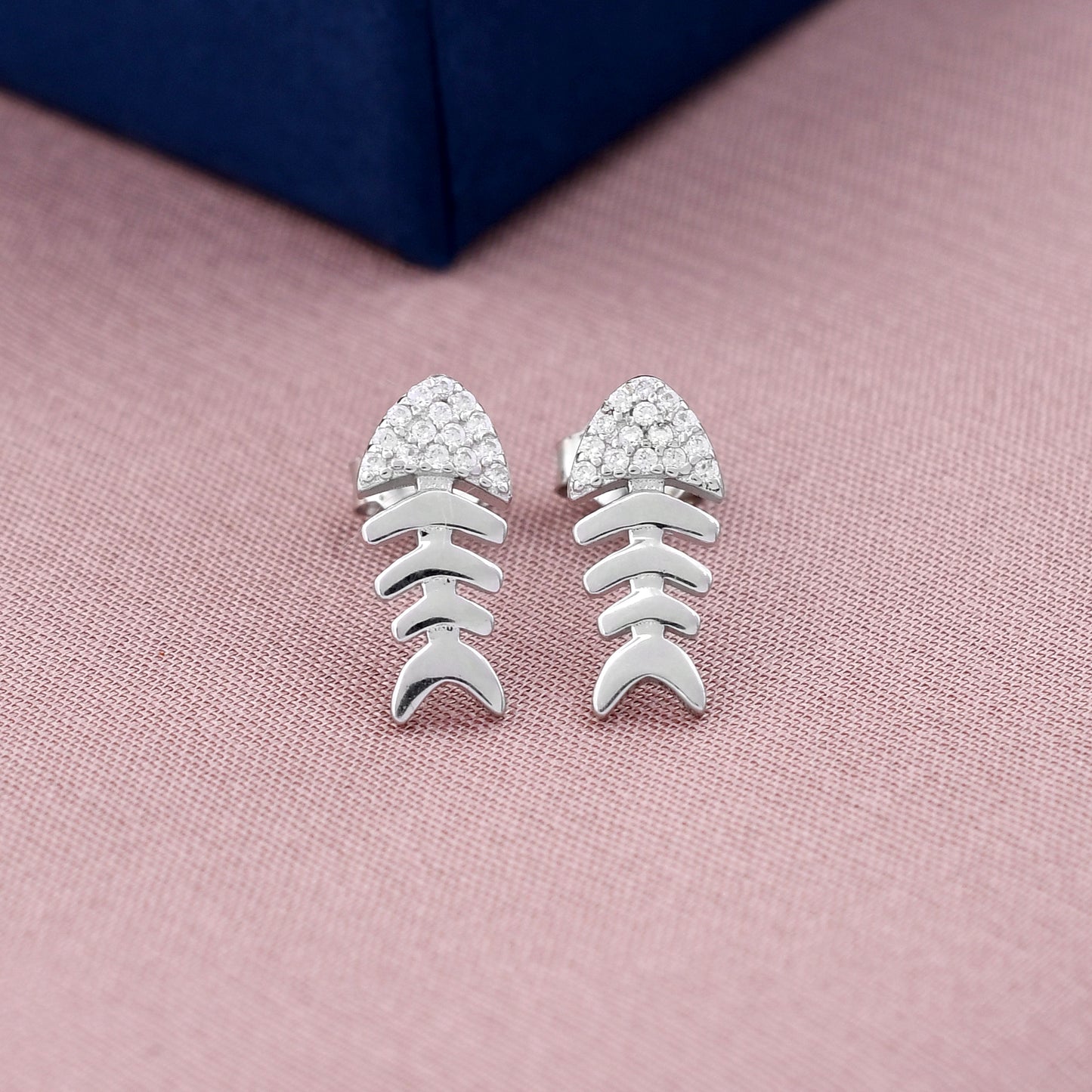 Fish Diamond Design 925 Sterling Silver Studs